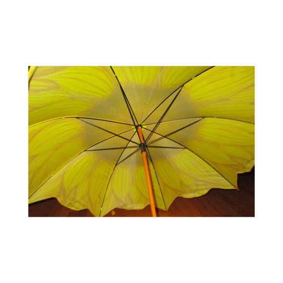 Vintage 90's Salamander Sunflower Print Umbrella w/Wooden Handle & Brass Tip - Picture 5 of 9